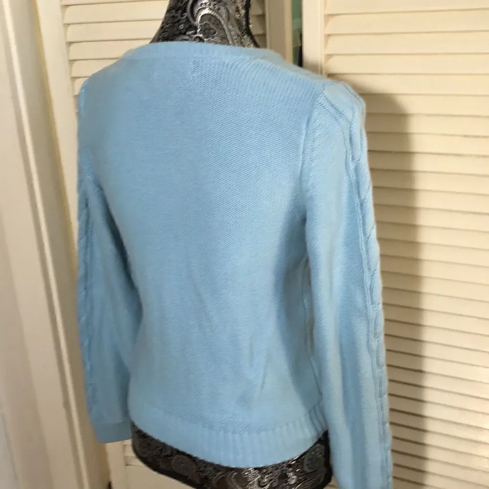 Girls Flutter Sweater in Ice Blue by Lands End. 100% Cotton. Girls Large 14.
